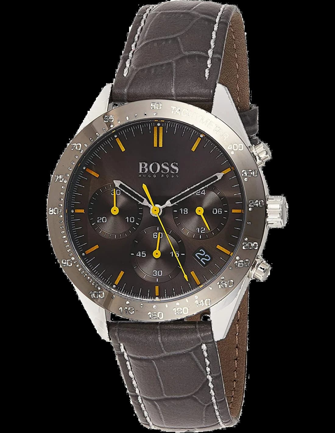 Hugo Boss 1513659 montre homme, cadran gris, bracelet cuir noir, chronographe