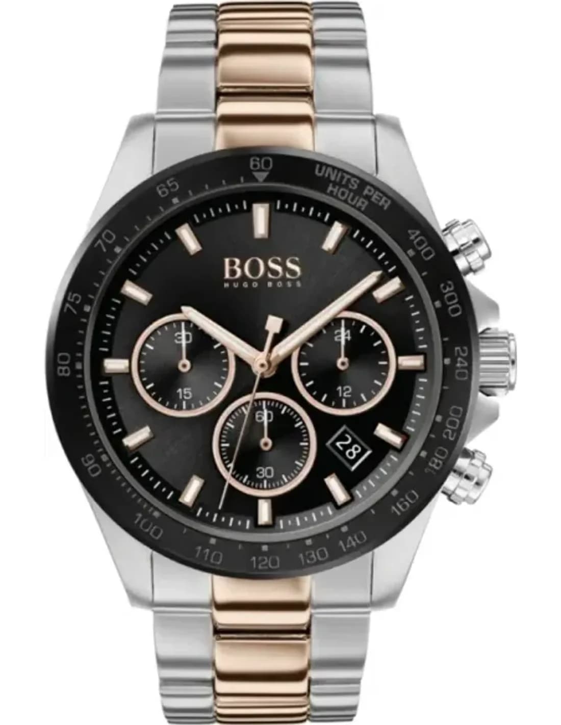 Hugo Boss 1513757 montre homme, noir chronomètre, bicolore or rose et acier