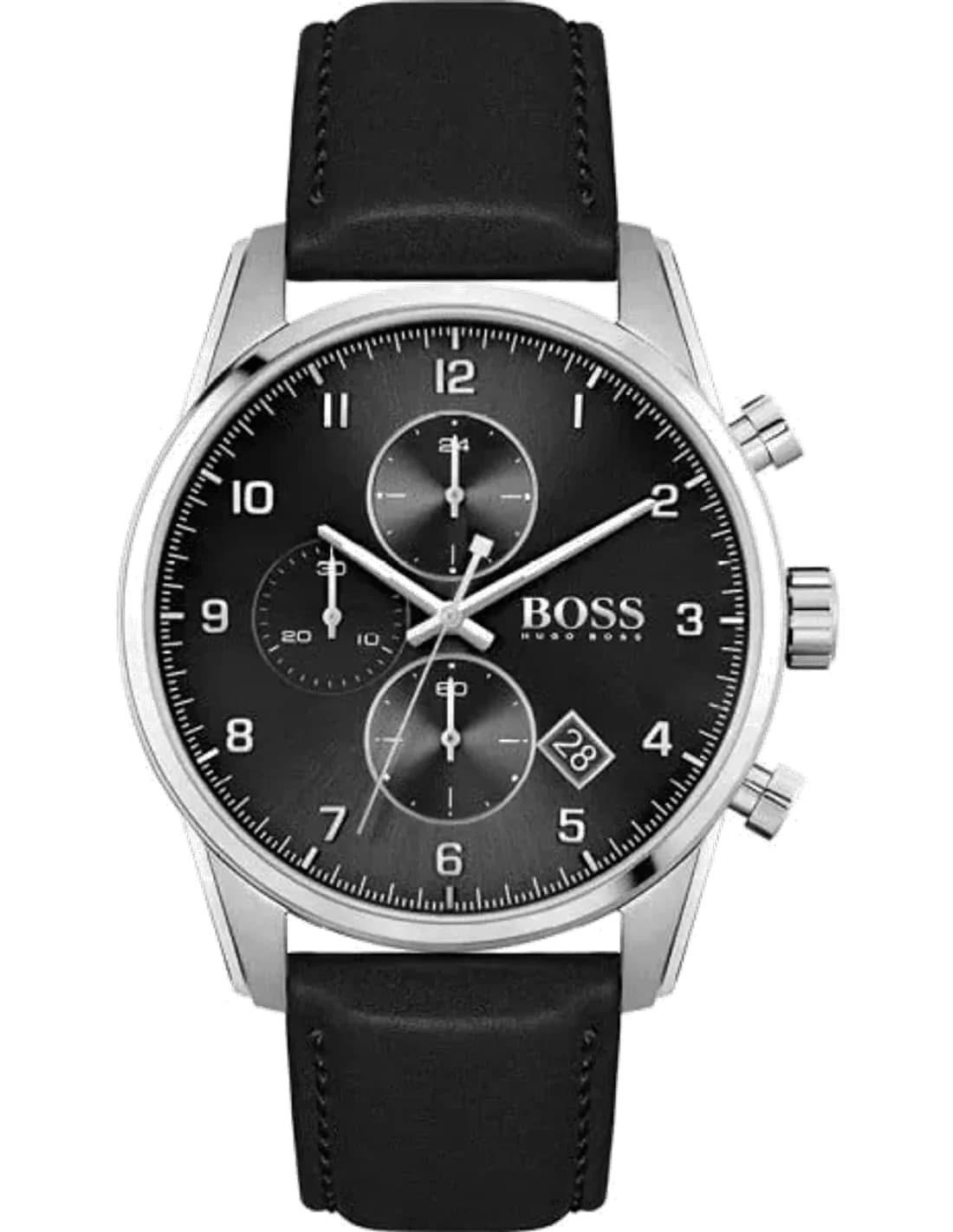 Hugo Boss 1513782 montre homme, cadran noir, bracelet cuir, chronographe