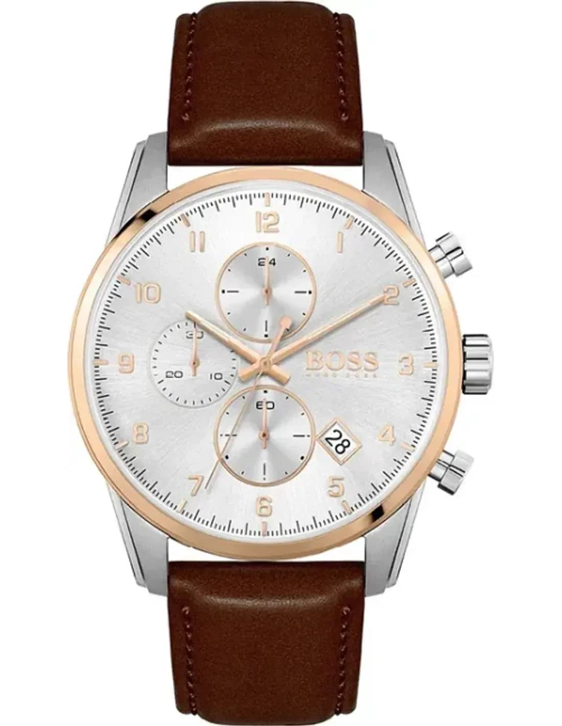 Hugo Boss 1513786 montre homme, cadran argent sur cuir marron