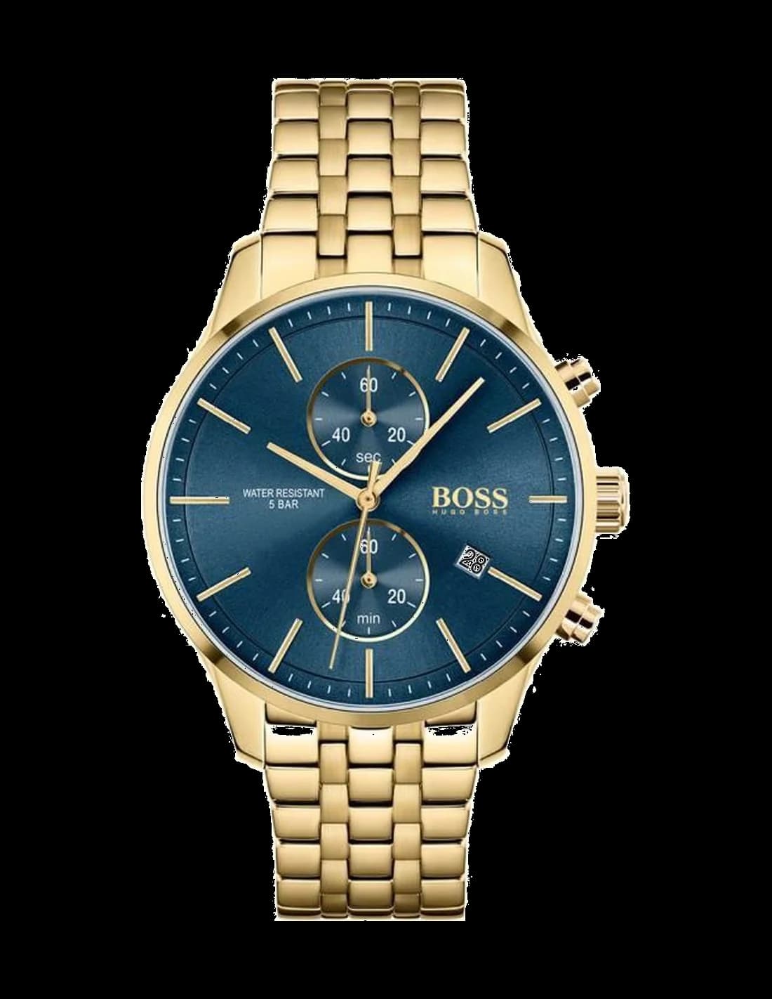 Hugo Boss 1513841 montre homme, au cadran bleu et boîtier acier doré