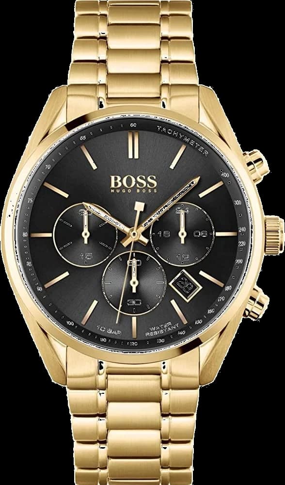 Hugo Boss 1513848 montre homme, au cadran noir et boîtier acier doré