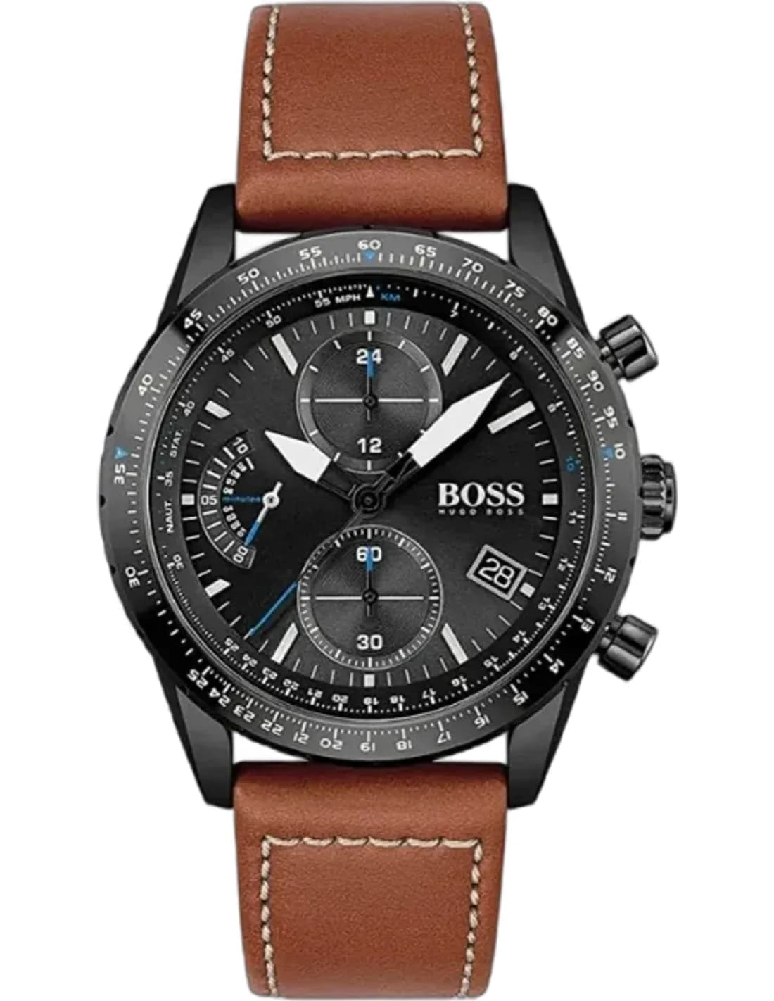Hugo Boss 1513851 montre homme, au cadran noir sur bracelet cuir