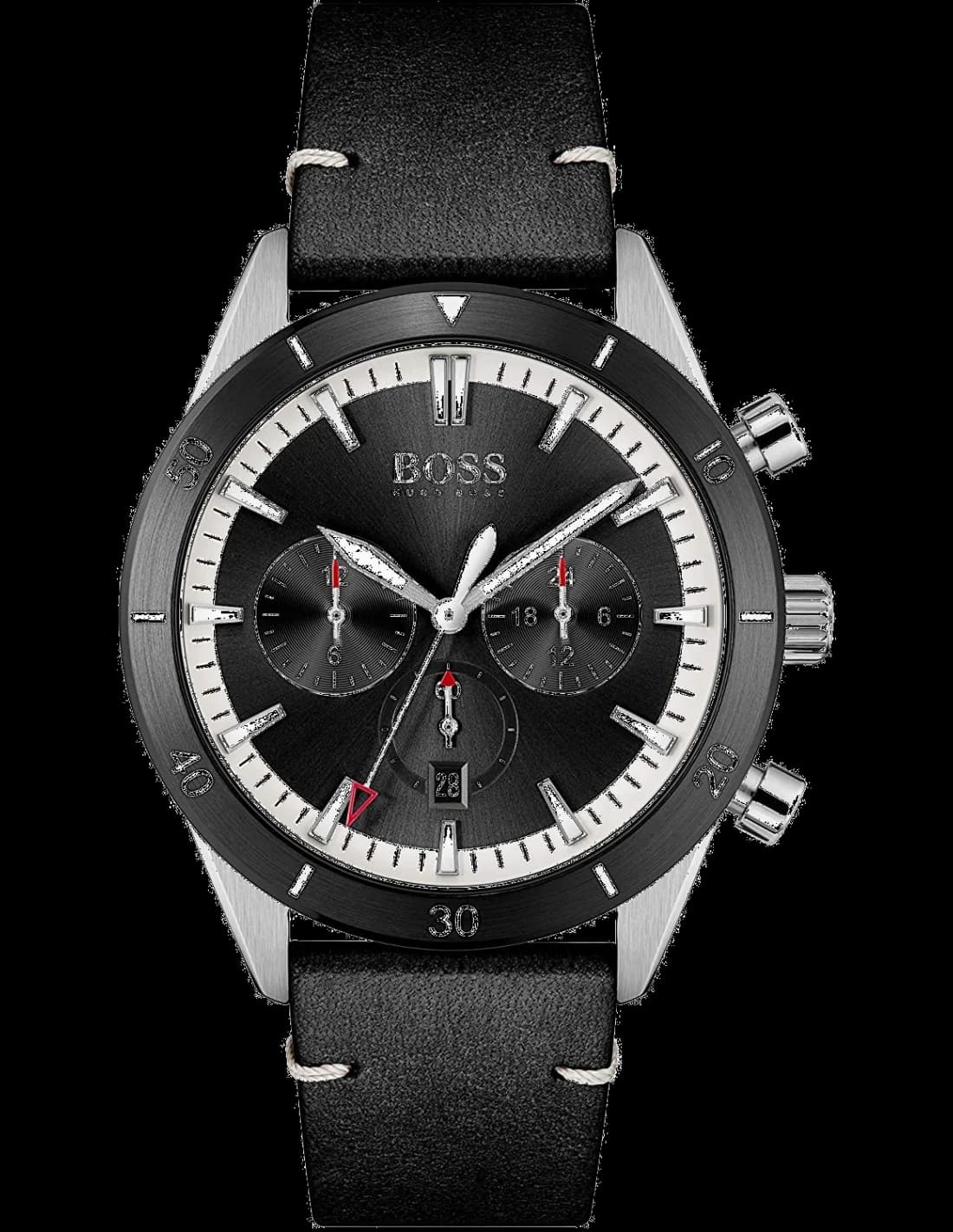 Hugo Boss 1513864 montre homme, bracelet cuir noir, cadran noir sport