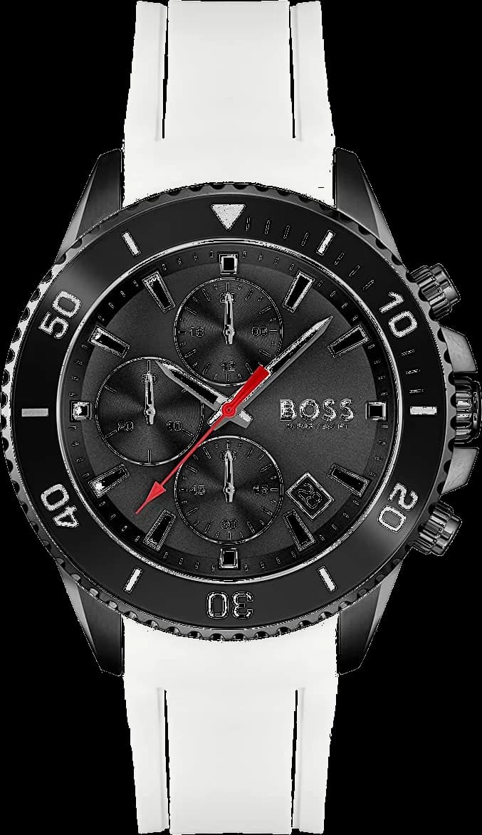 Hugo Boss 1513966 montre homme, cadran noir sur bracelet silicone blanc
