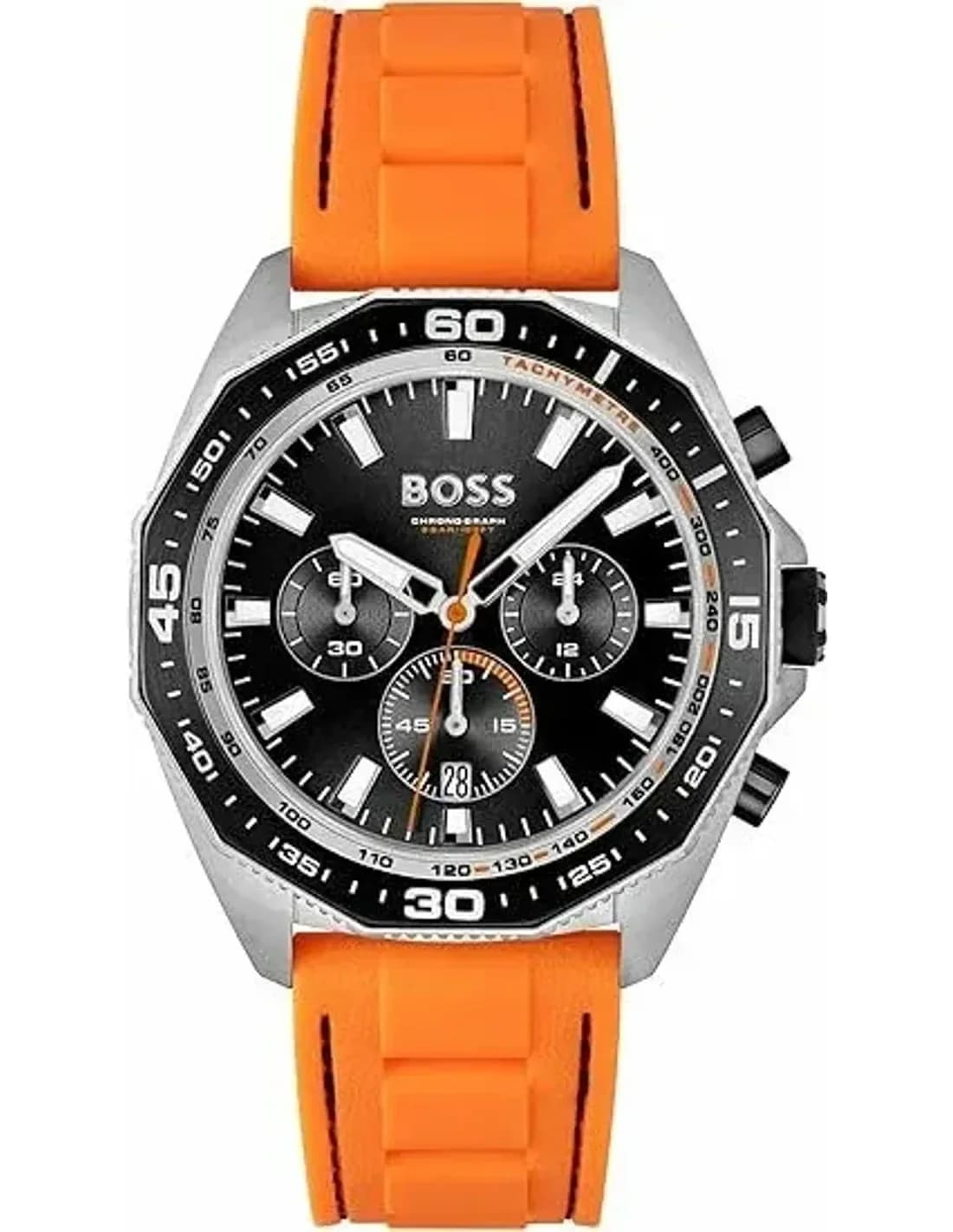 Hugo Boss 1513970 montre homme, cadran noir sur bracelet silicone orange