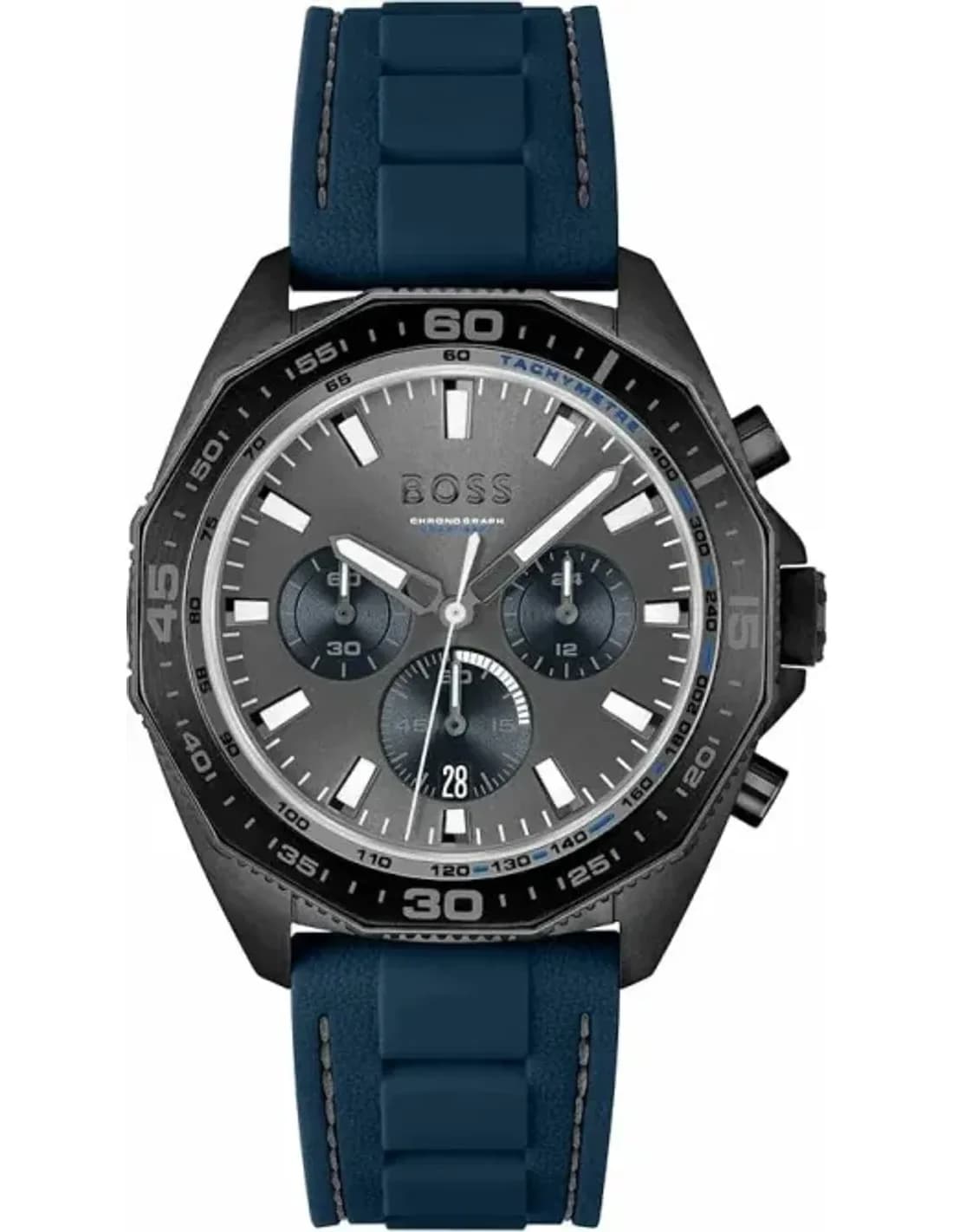 Hugo Boss 1513972 montre homme, cadran noir sur bracelet silicone bleu