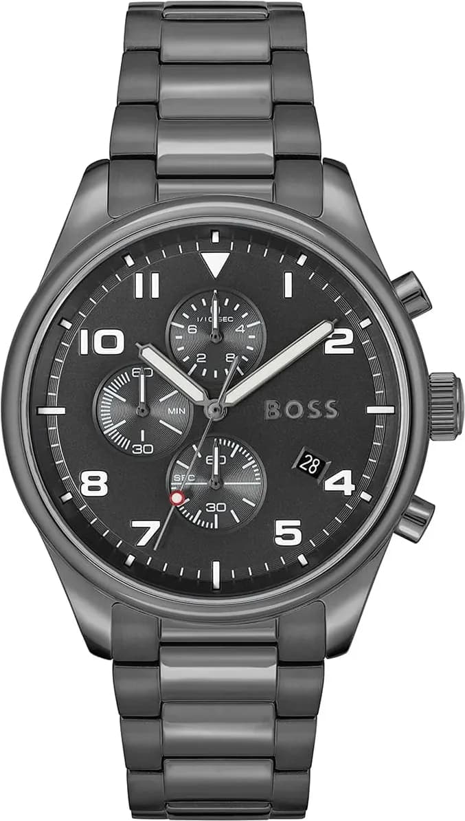 Hugo Boss 1513991 montre homme, chronographe acier gris cadran noir