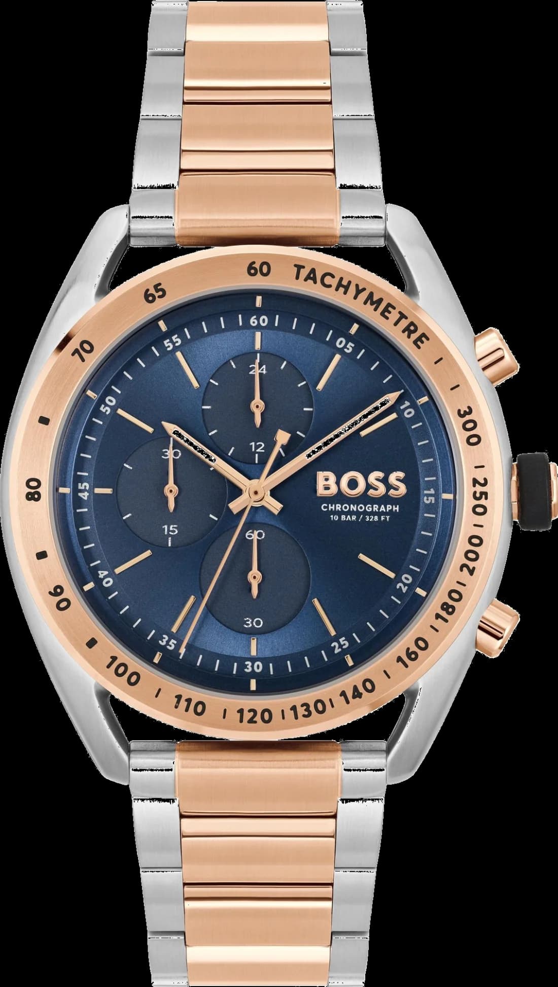 Hugo Boss 1514026 montre homme, cadran bleu, bracelet acier bicolore or rose