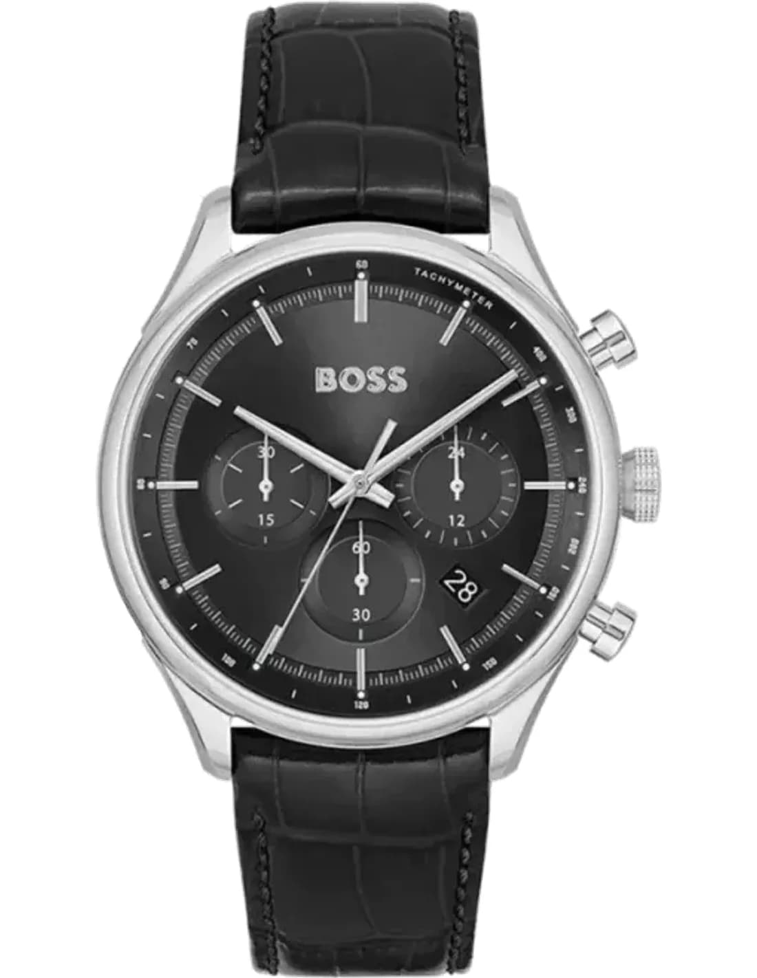 Hugo Boss 1514049 montre homme, au cadran noir sur bracelet cuir noir