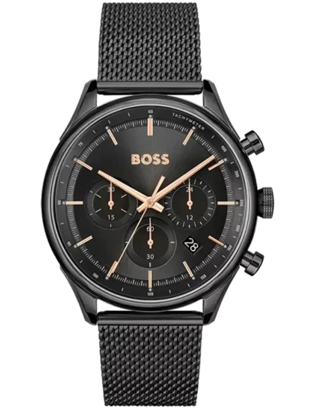 Hugo Boss 1514065 montre homme, avec cadran noir et bracelet maille milanaise