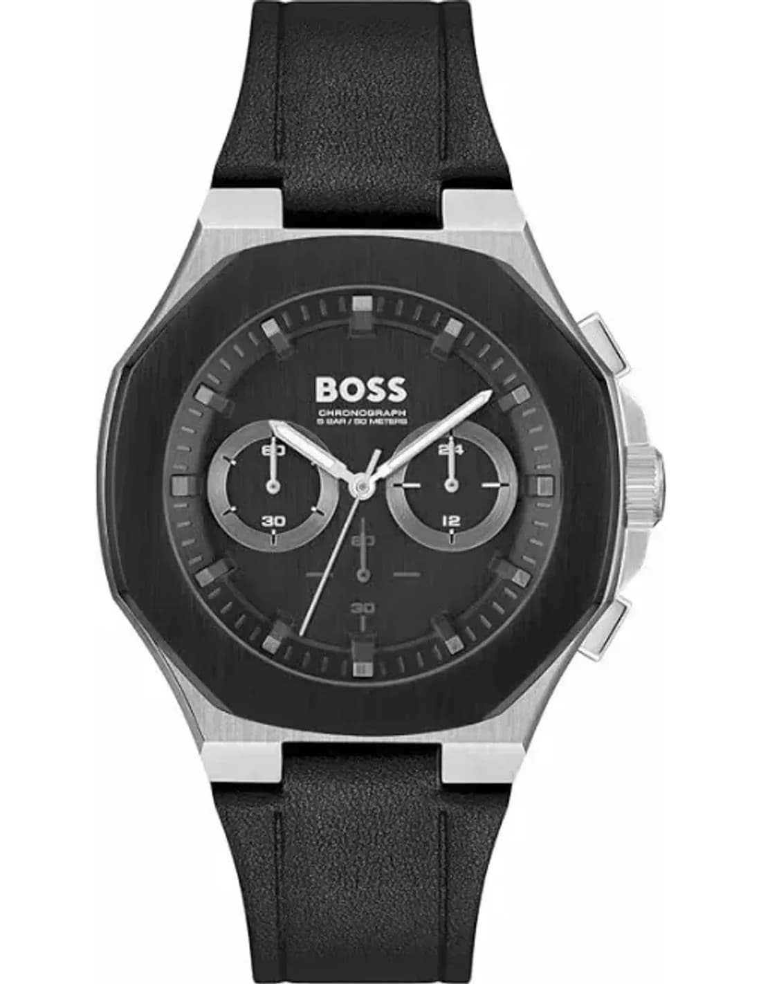Hugo Boss 1514085 montre homme, chronographe, cadran noir, bracelet cuir noir