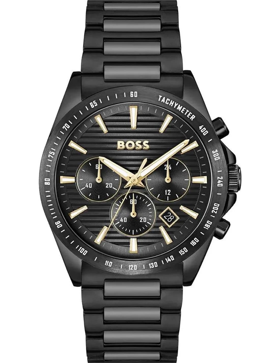 Hugo Boss 1514291 montre homme, cadran noir, bracelet acier noir, chronographe