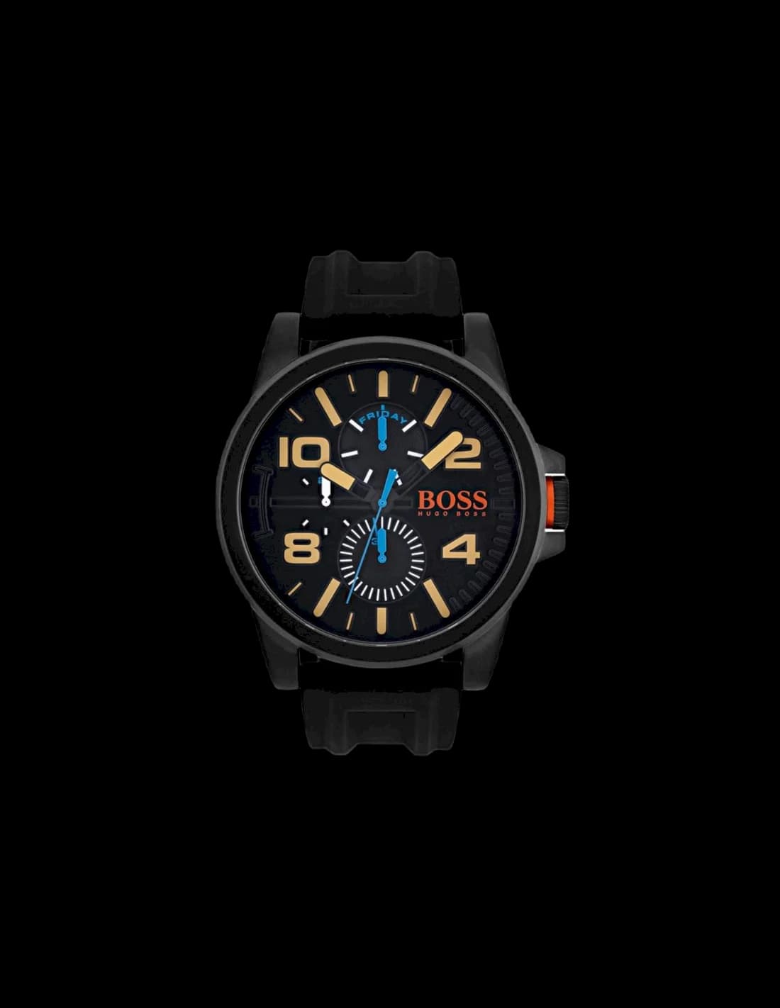 Hugo Boss Orange 1550011 montre homme, cadran noir, bracelet silicone, look décontracté
