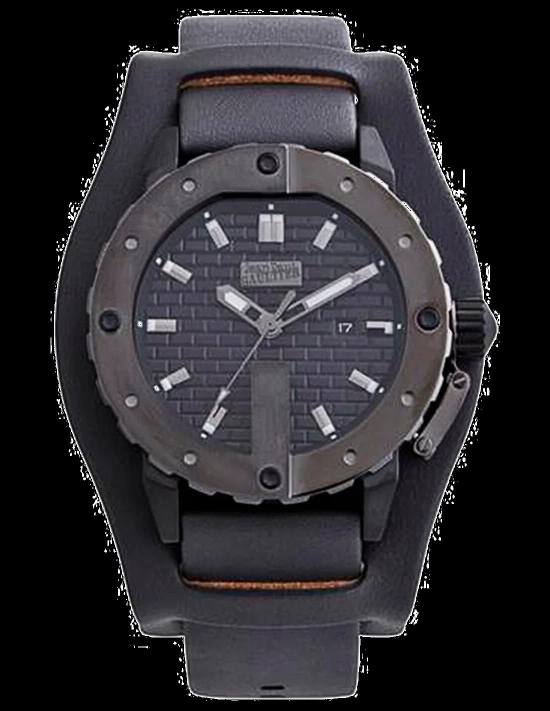 Jean Paul Gaultier 8500105 montre homme, cadran noir bracelet cuir noir