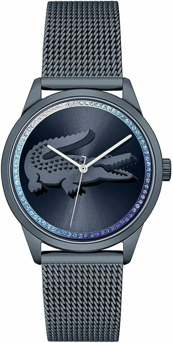 Lacoste 2001260 montre femme, cadran bleu strass bracelet acier maille milanaise