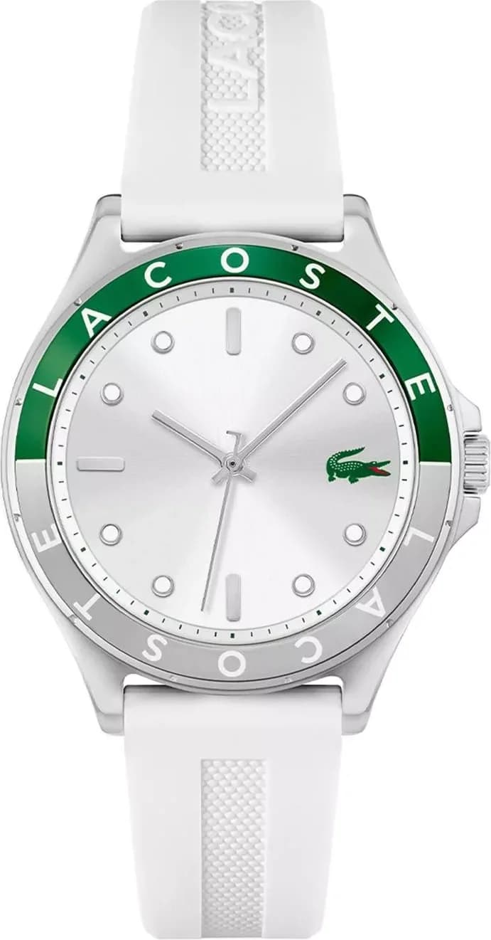 Lacoste 2001265 montre femme, cadran argenté, bracelet silicone blanc