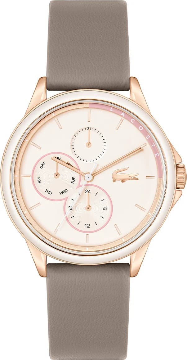 Lacoste 2001339 montre femme, cadran beige, bracelet cuir marron
