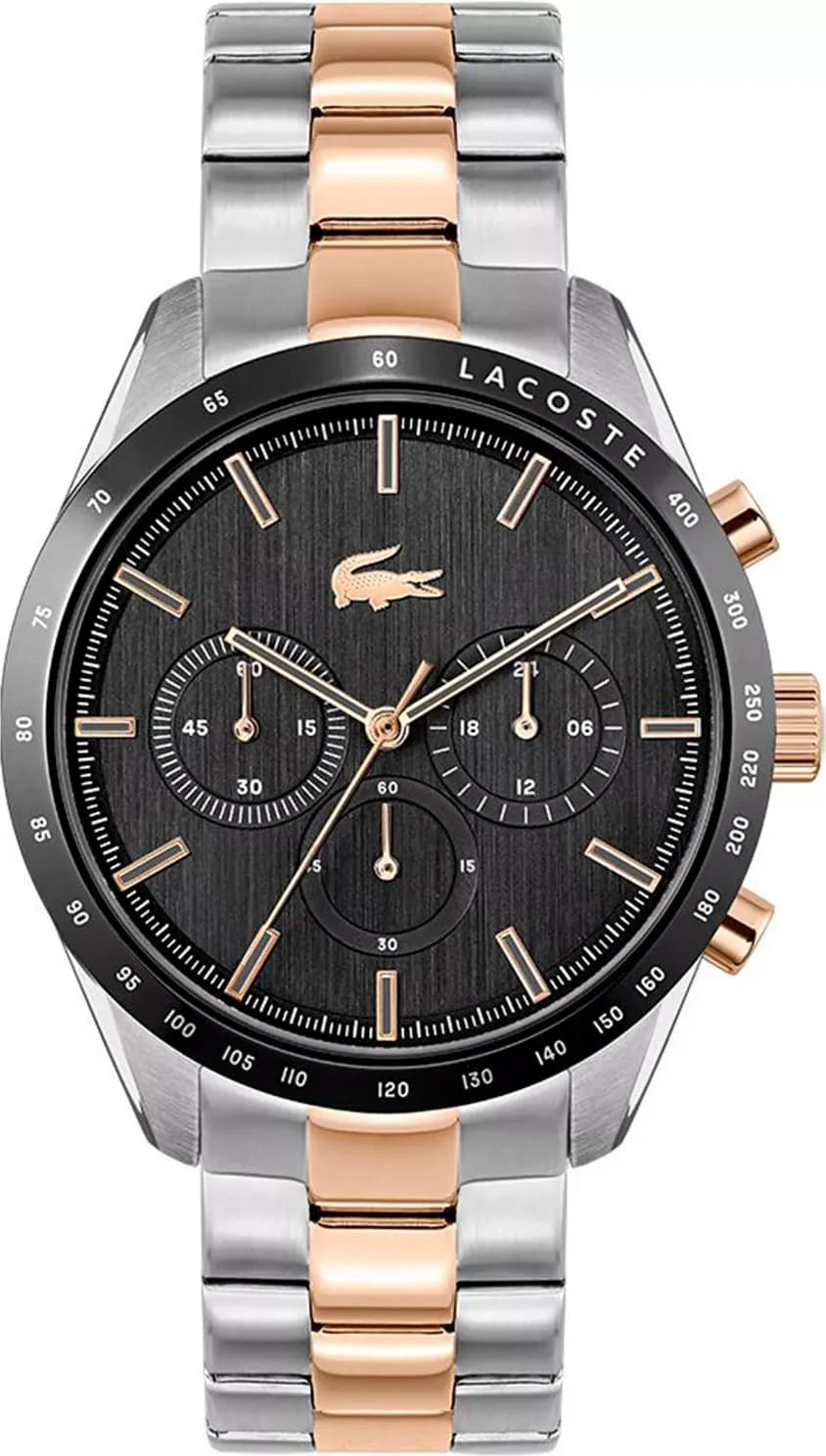 Lacoste 2011112 montre homme, cadran noir et chronographe, acier bicolore