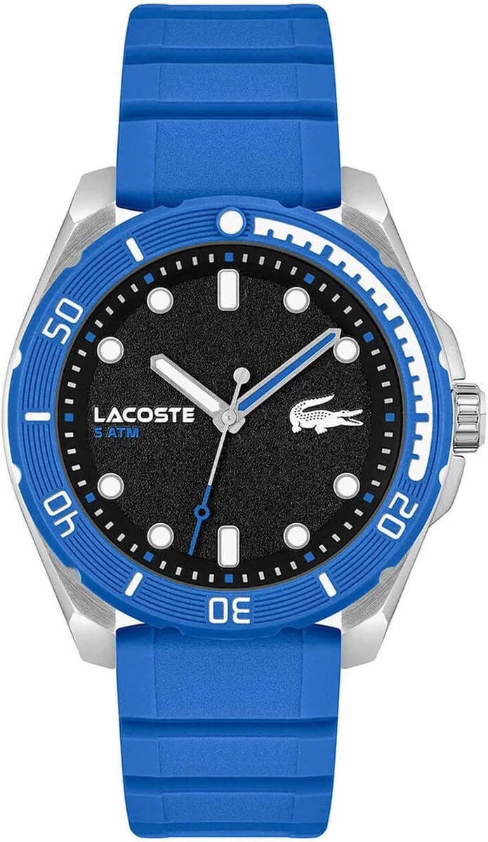 Lacoste 2011285 montre homme, cadran noir sportif avec silicone bleu
