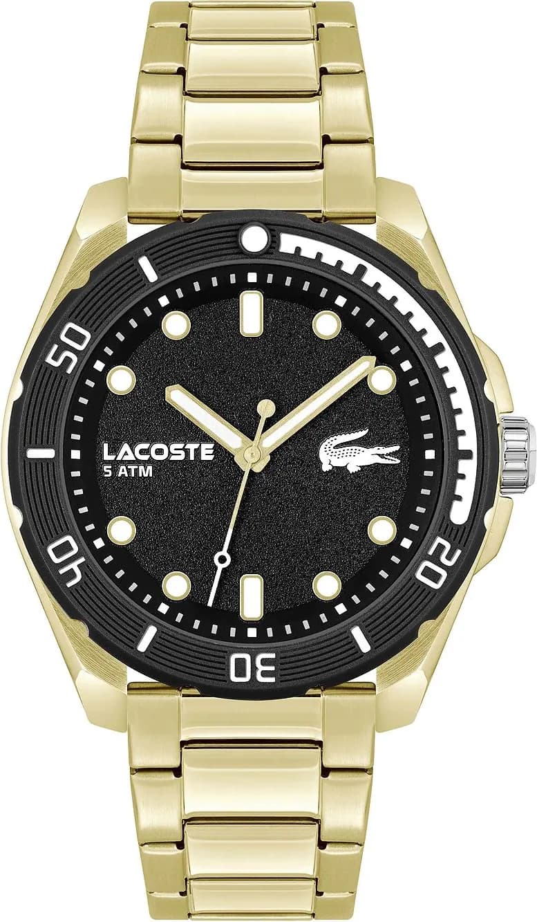 Lacoste 2011287 montre homme, cadran noir sur bracelet acier doré