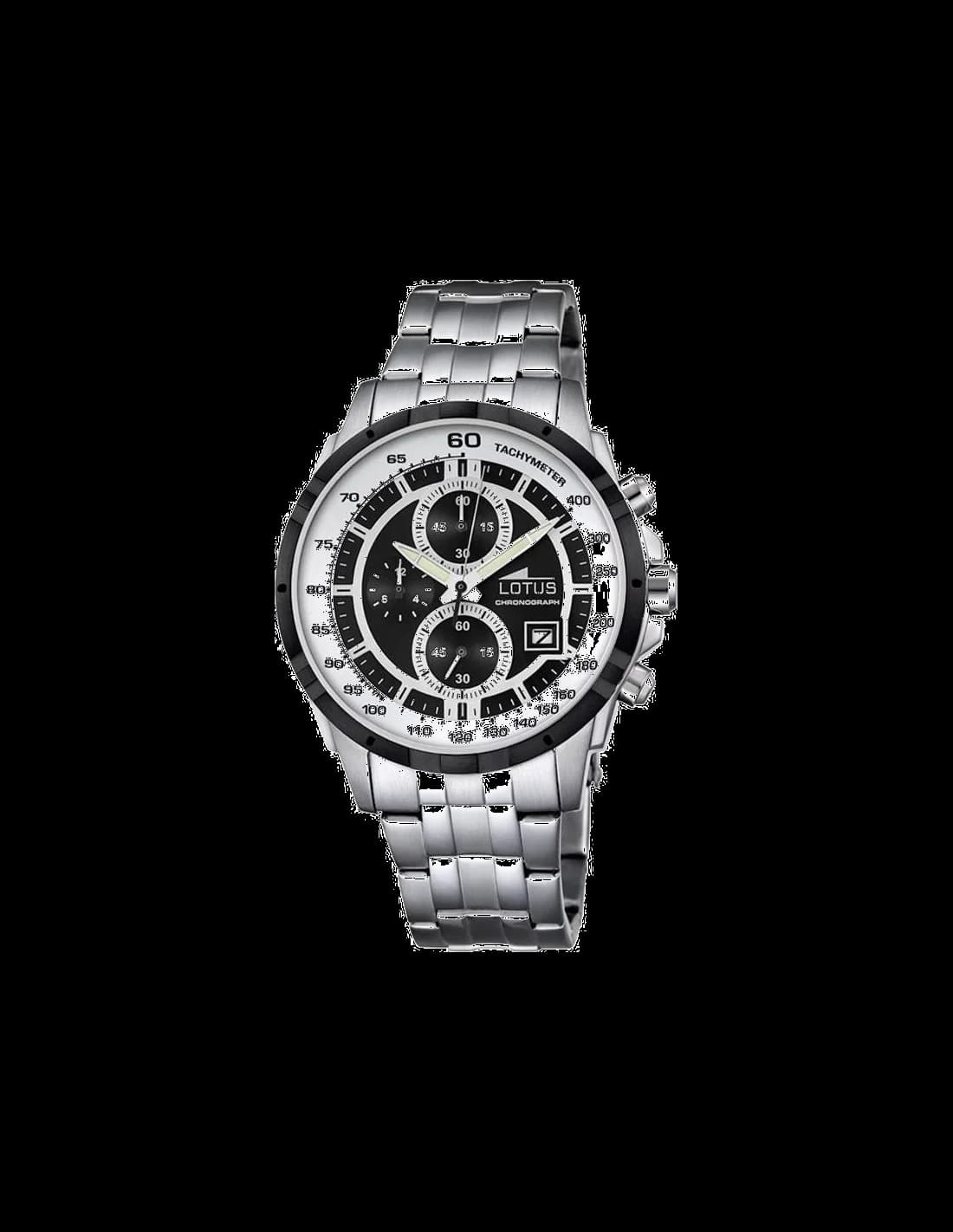 Lotus L10130/4 montre homme, cadran noir, boîtier argent, acier brossé