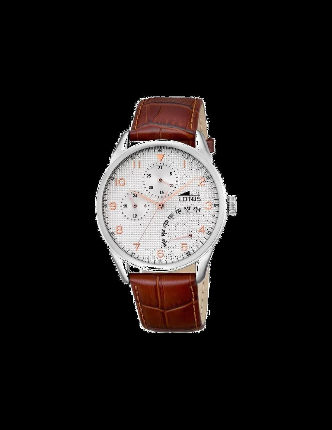 Lotus L10131/1 montre homme, cadran blanc, bracelet cuir marron, sobre