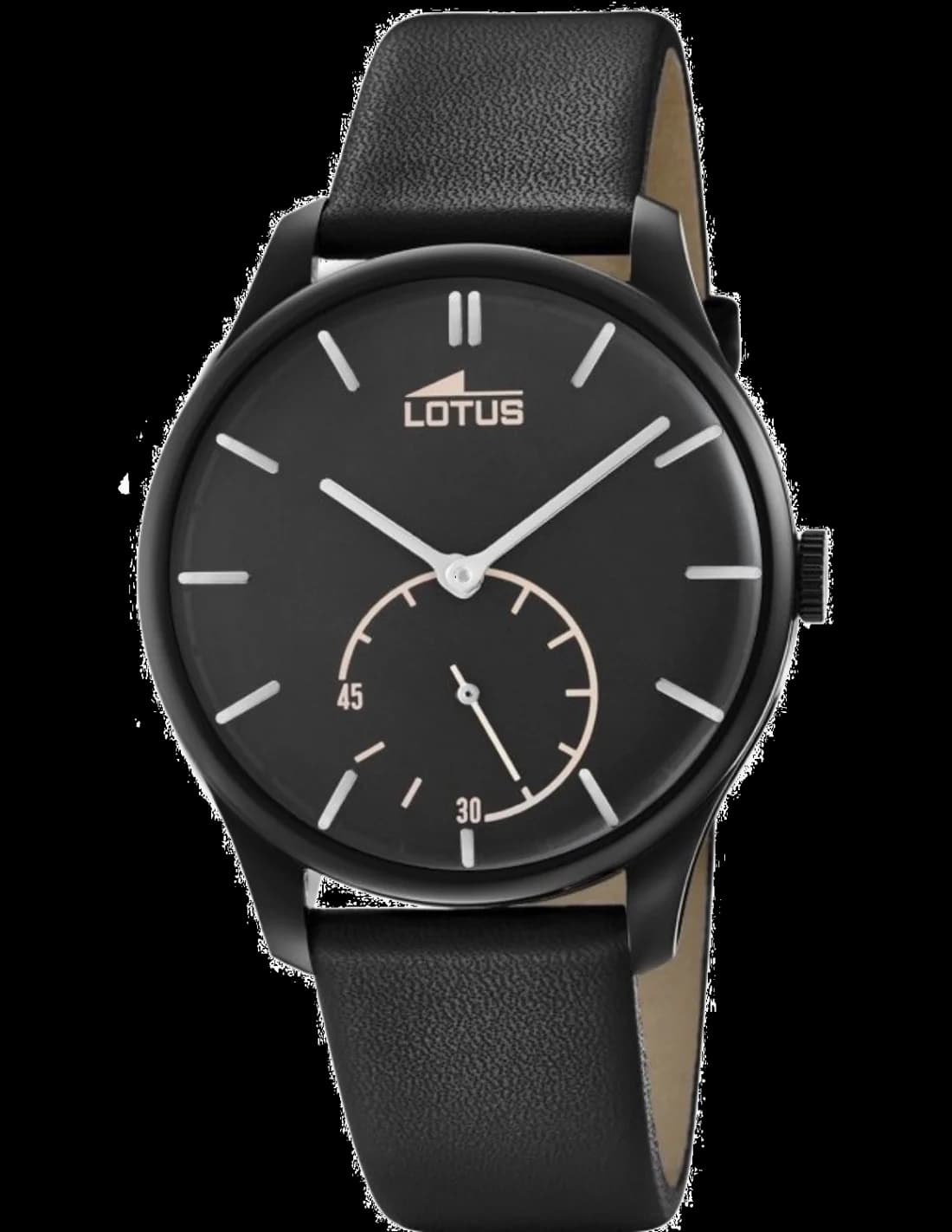 Lotus L18360/1 montre homme, cadran noir sobre, bracelet cuir noir