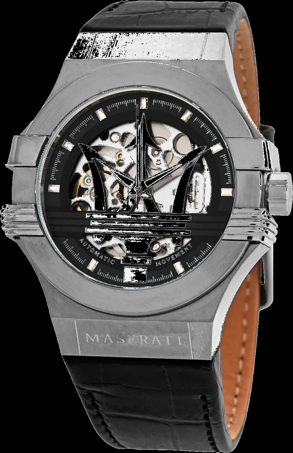 Maserati R8821108038 montre homme, squelette, boîtier acier, bracelet cuir noir
