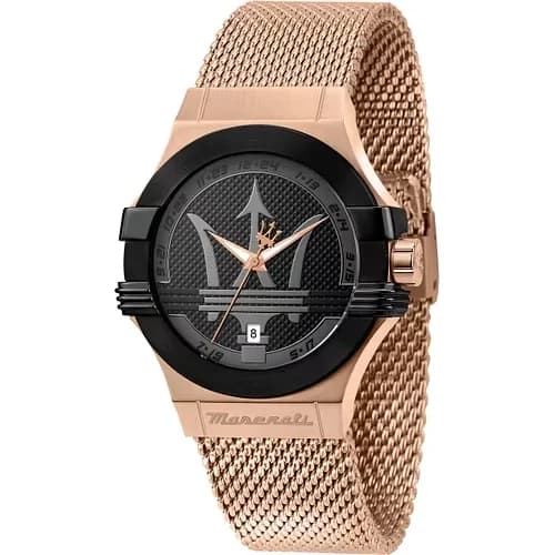 Maserati Potenza R8853108009 Quartz Black Dial Rose gold stainless steel bracelet maille milanaise Men’s Watch
