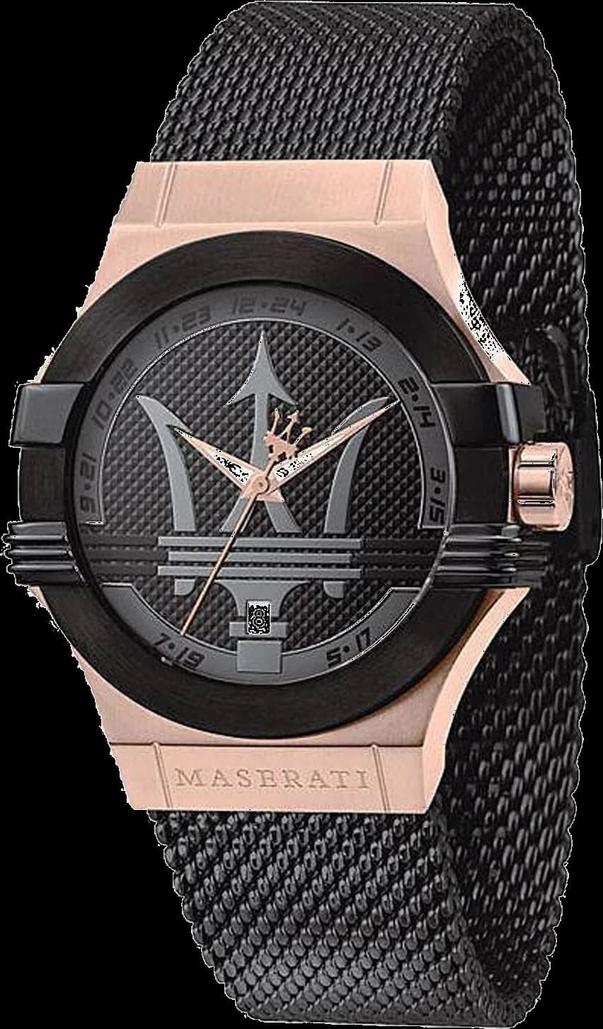 Maserati R8853108010 montre homme, cadran noir, bracelet acier maille milanaise