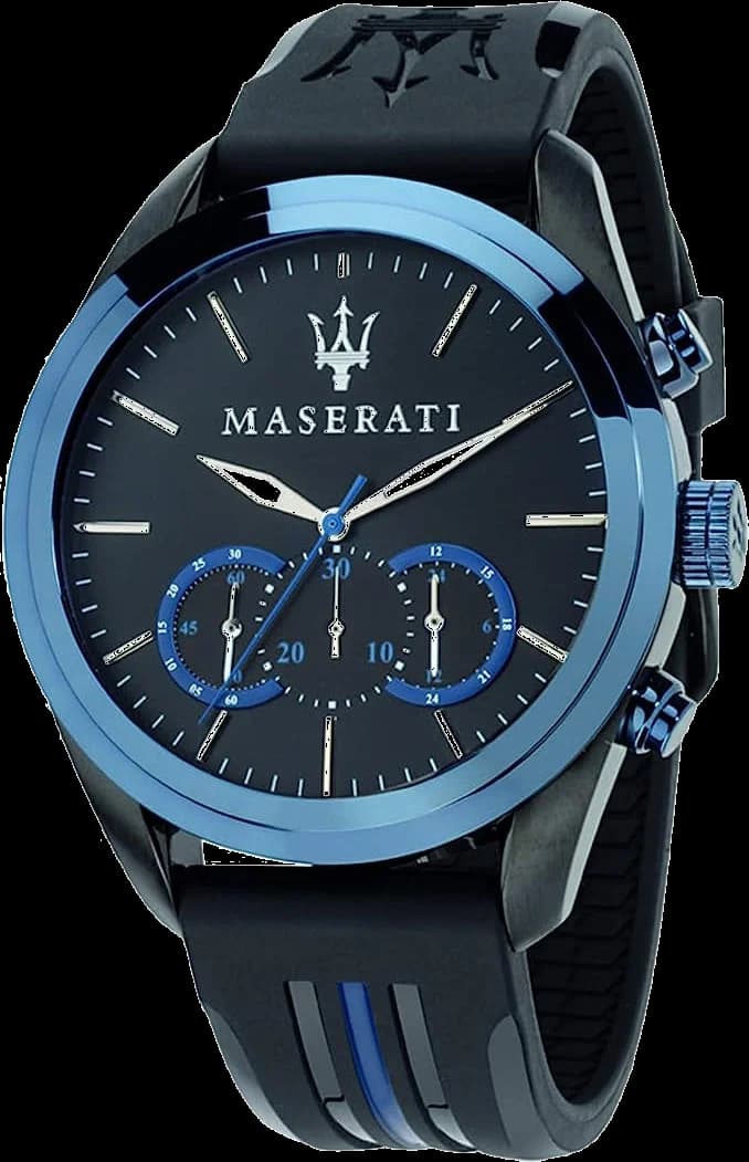 Maserati R8871612006 montre homme, chronographe noir sur caoutchouc noir