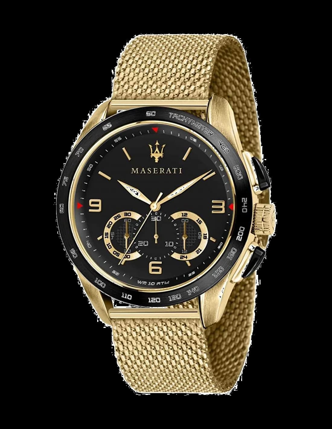 Maserati R8873612010 montre homme, cadran noir, bracelet acier maille milanaise or