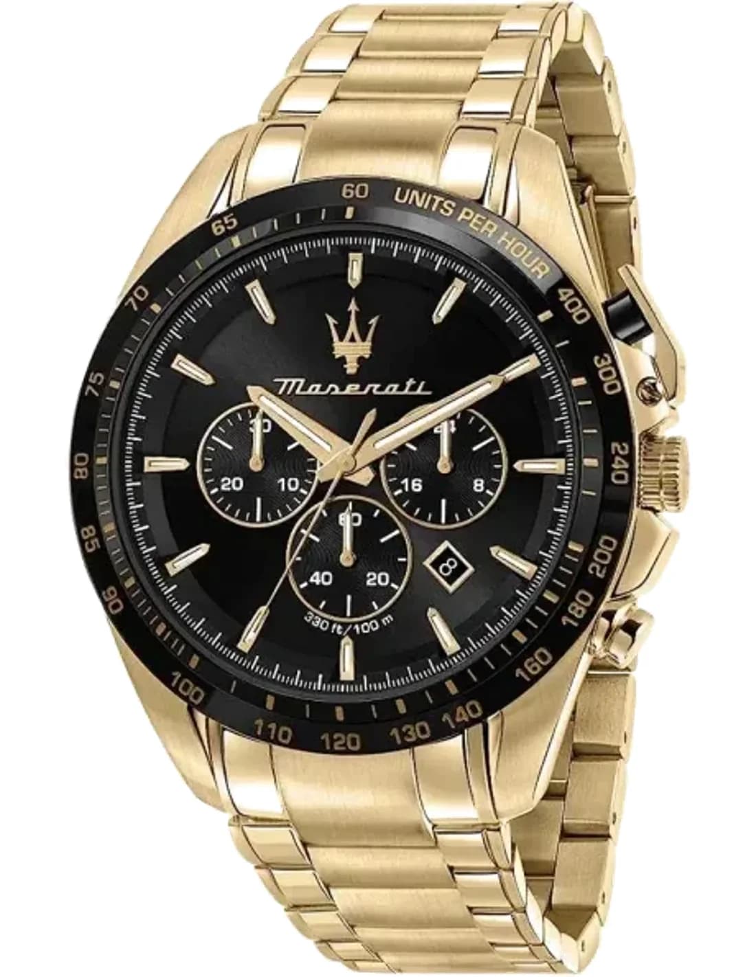 Maserati Traguardo R8873612041 Men's Watch Chronograph Black Dial Gold-Tone Stainless Steel Bracelet
