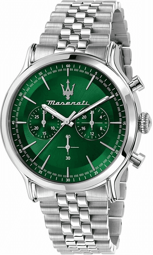 Show Maserati R8873618033 Epoca in Silver Steel with a Green Dial