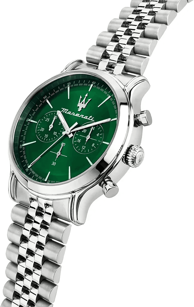 Show Maserati R8873618033 Epoca in Silver Steel with a Green Dial vue 2