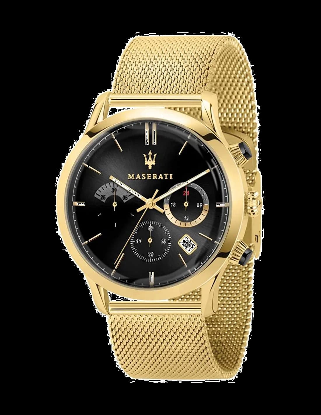 Maserati R8873633003 montre homme, cadran noir, bracelet acier maille milanaise doré
