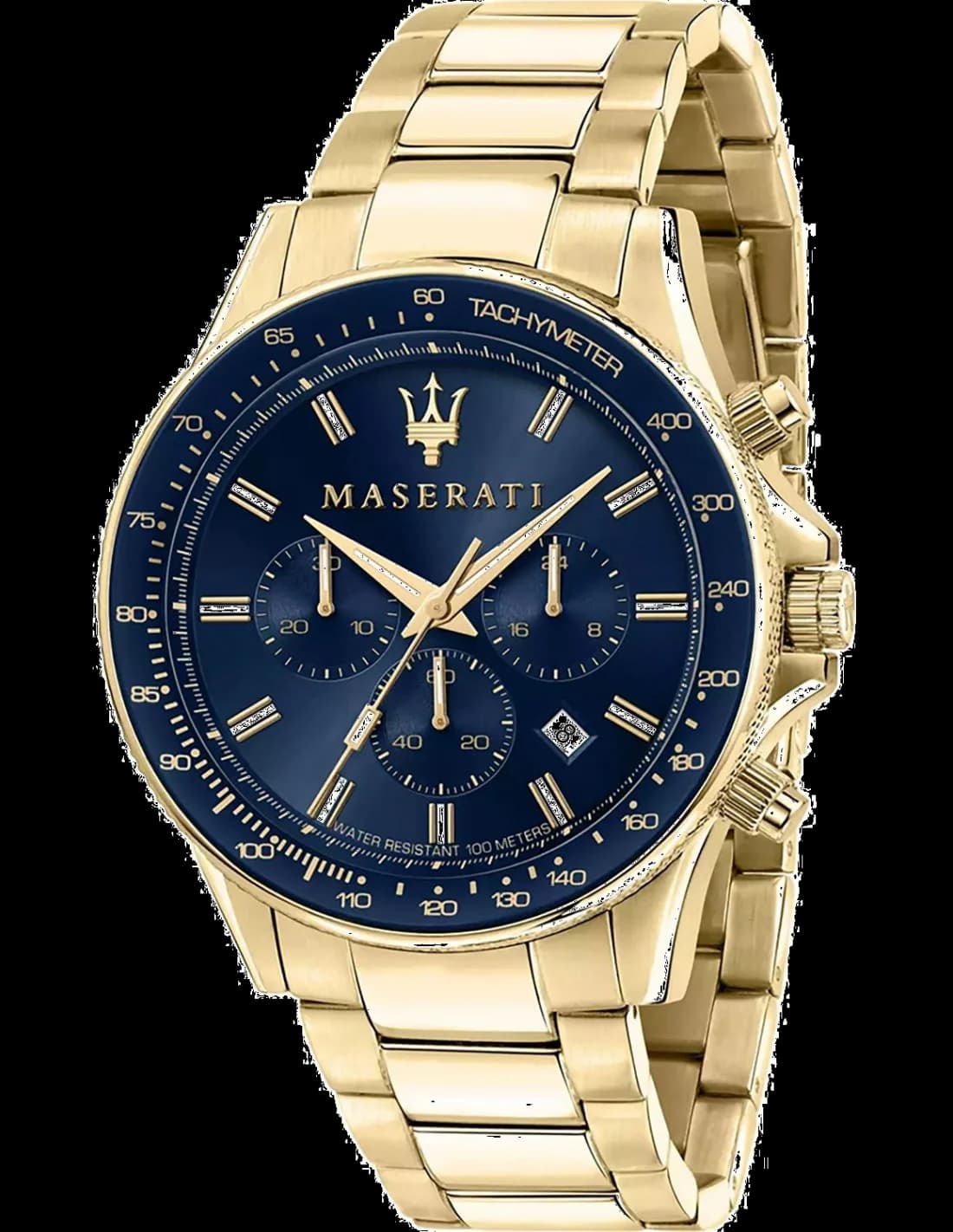 Maserati R8873640008 montre homme, cadran bleu nuit sur bracelet acier doré