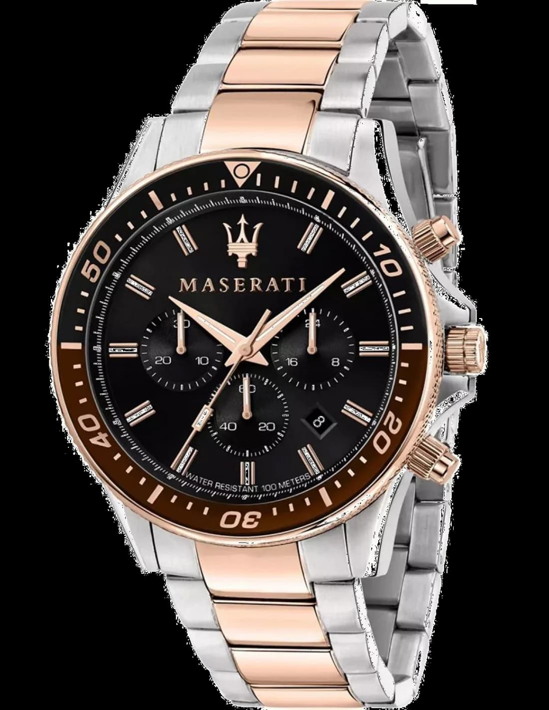 Maserati R8873640009 montre homme, cadran noir sur bracelet acier bicolore