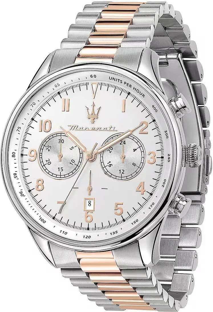Maserati R887364002 montre homme, chronographe élégant au cadran blanc