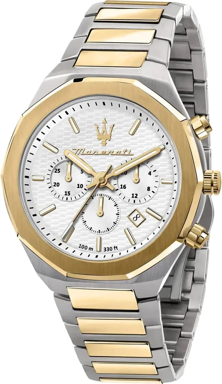 Maserati R8873642009 montre homme, cadran blanc, bracelet acier bicolore