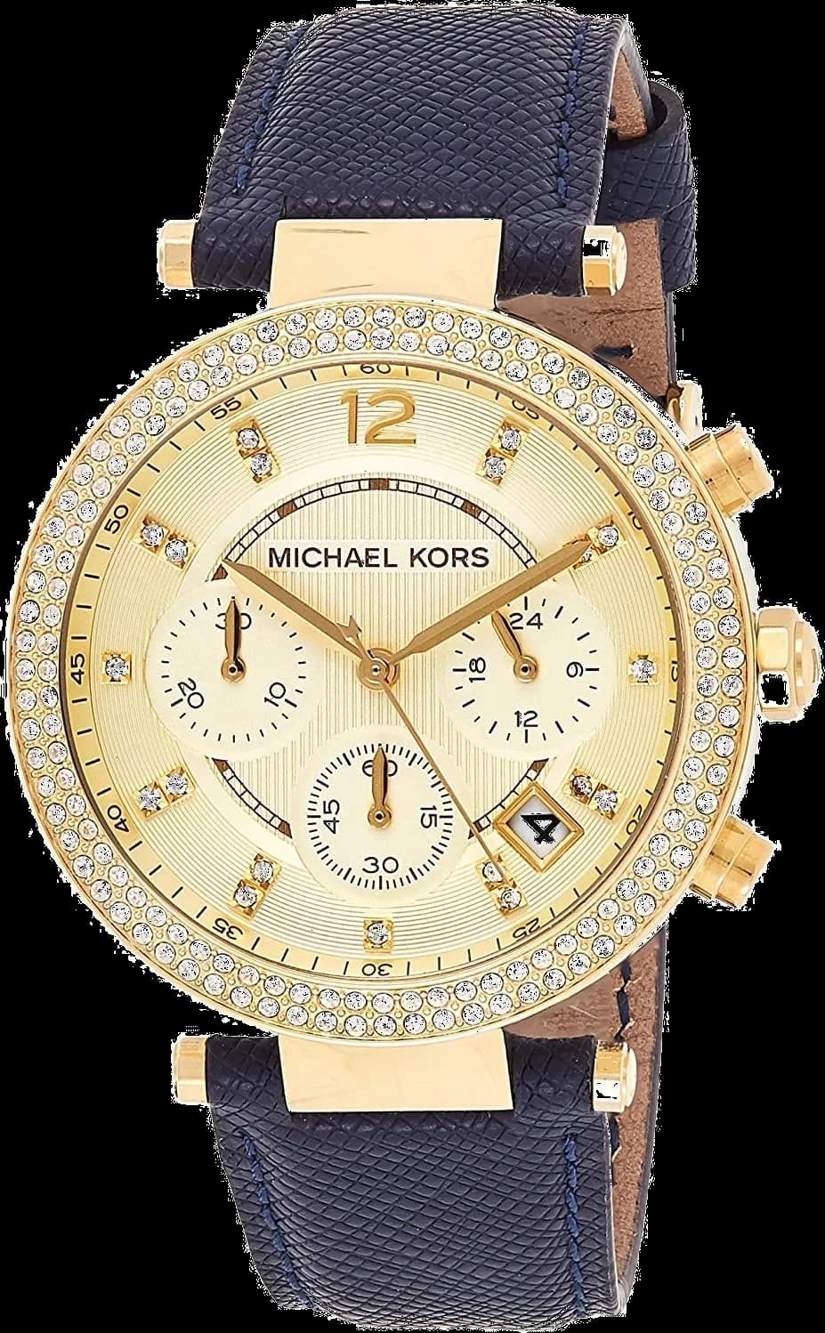 Michael Kors MK2280 montre femme, cadran doré avec bracelet cuir bleu marine