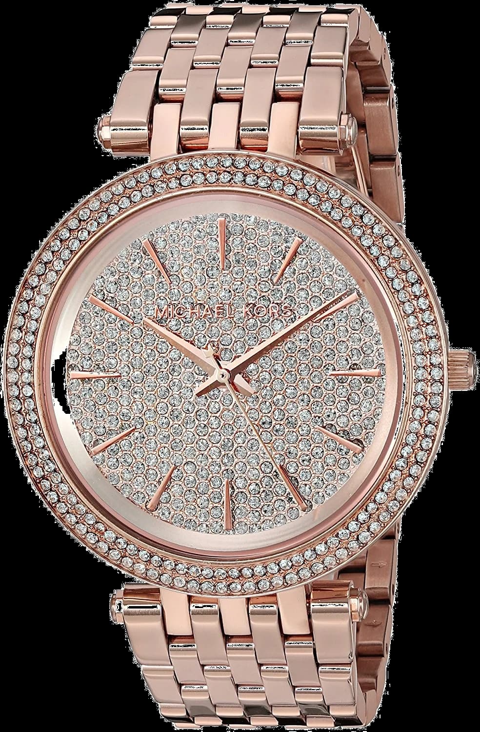 Michael Kors MK3439 montre femme, cadran or rose, lunette sertie de brillants, bracelet acier