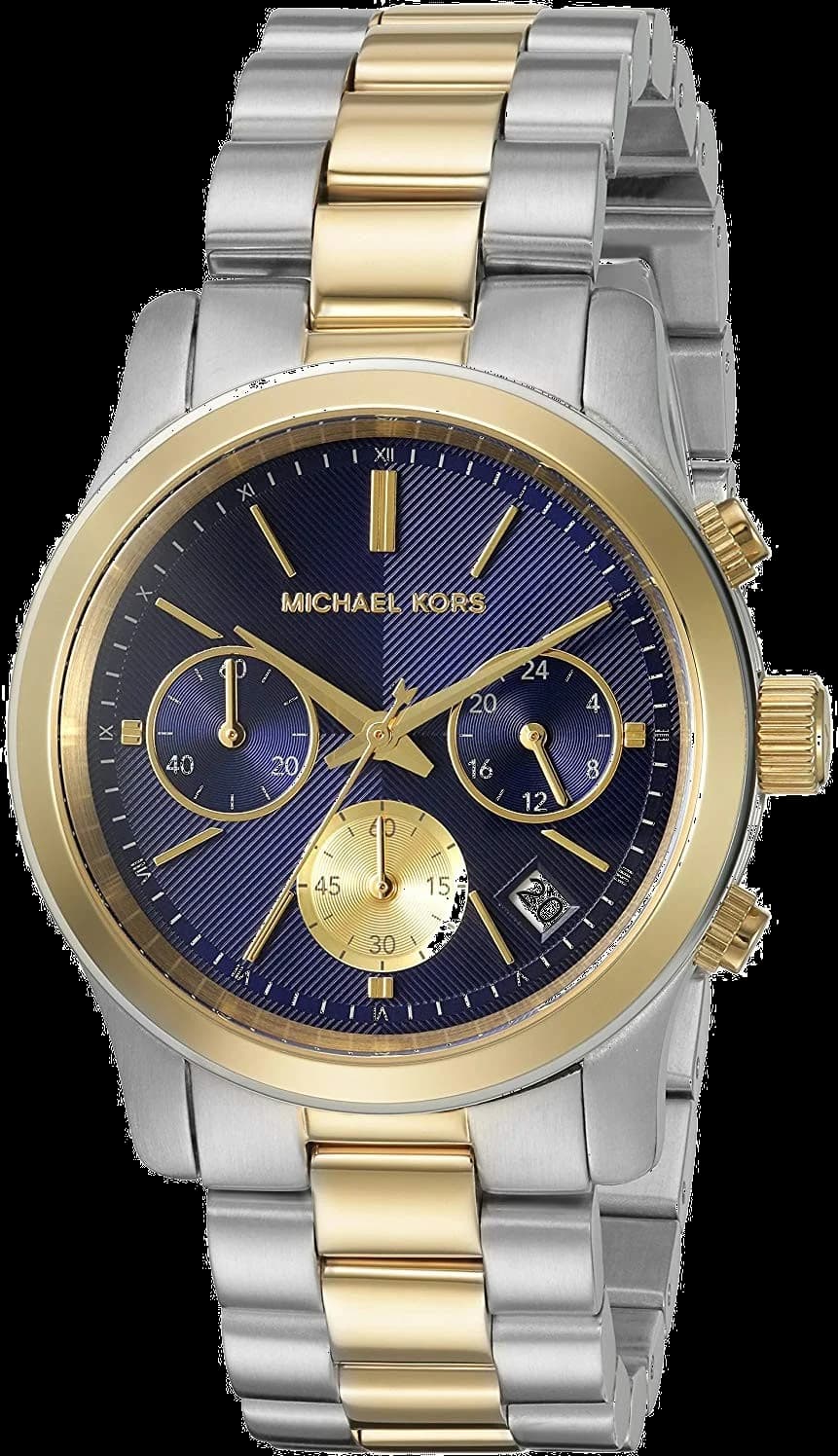 Michael Kors MK6165 montre femme, cadran bleu, bracelet acier bicolore or et argent