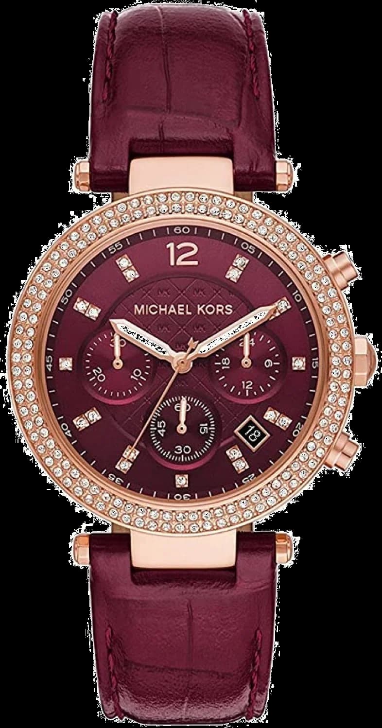 Michael Kors MK6986 montre femme, cadran rouge, bracelet cuir bordeaux