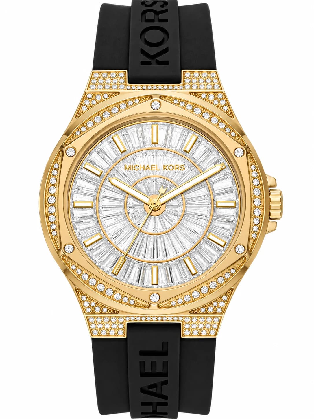 Michael Kors MK7247 Lennox Watch with Transparent Dial and Black Silicone Strap
