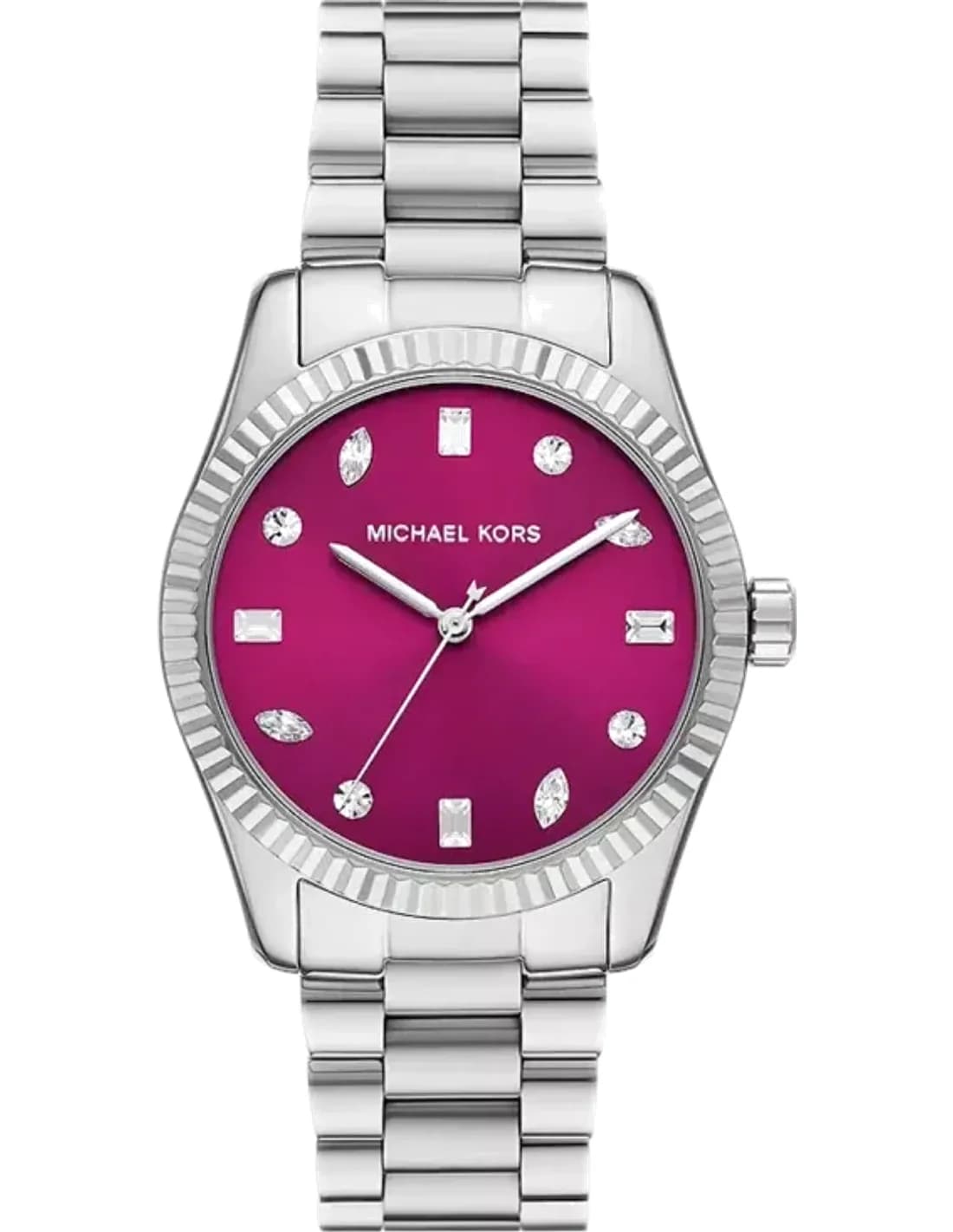 Michael Kors MK7443 montre femme, au cadran rose vif et bracelet acier argenté