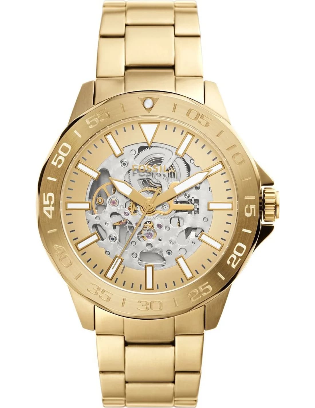 Men's Fossil Bannon BQ2680 watch gold dial steel strap