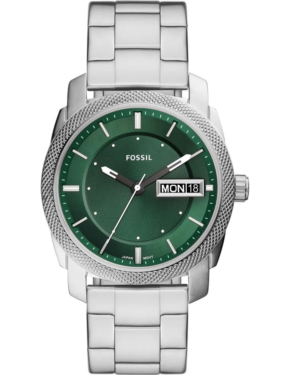 Men's Fossil Machine FS5899 watch green dial steel strap