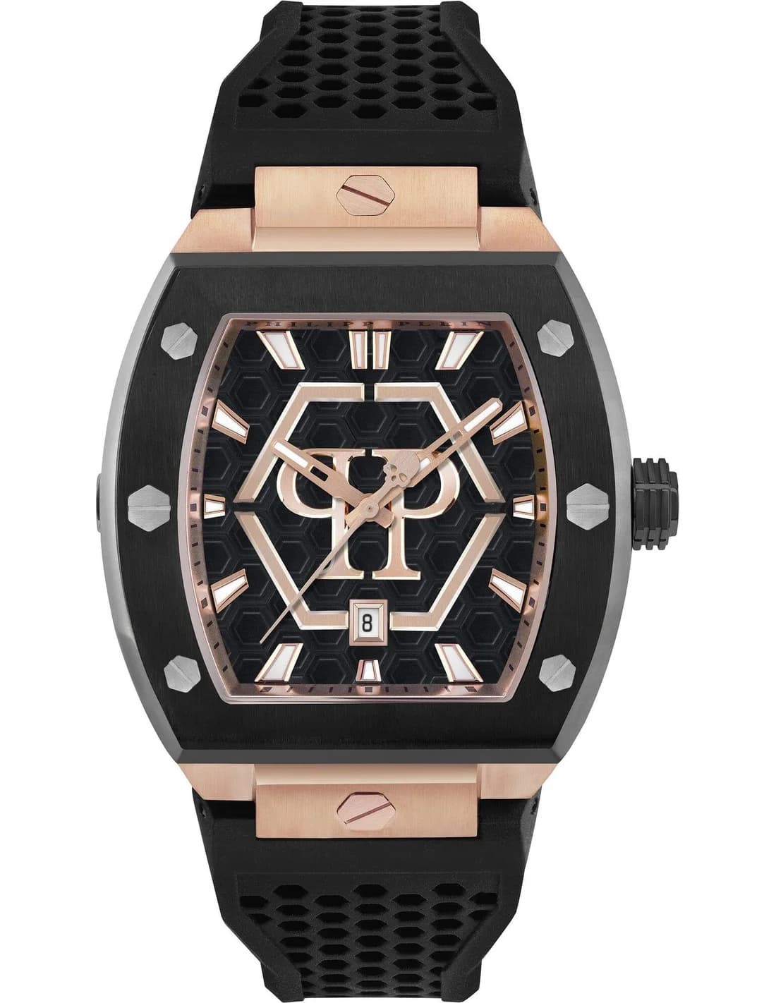 Men's Philipp Plein The Hexagon Phantom PWPUA0124 watch black dial silicone strap